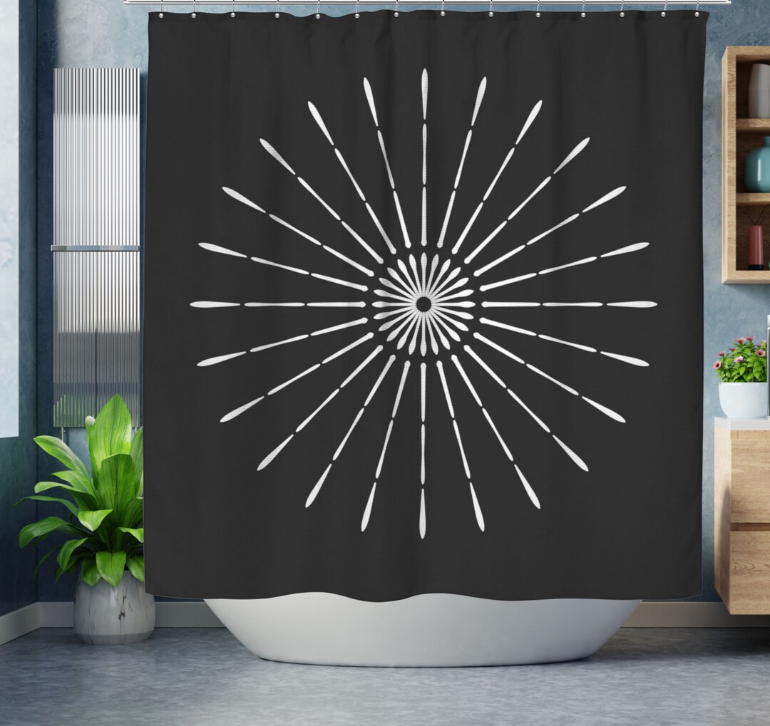 Black and White Boho Shower Curtain Retro Sunburst Bohemian Etsy