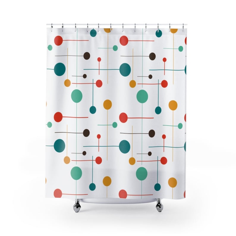 Retro Shower Curtain Mid Century Modern Boho Shower Curtain Etsy