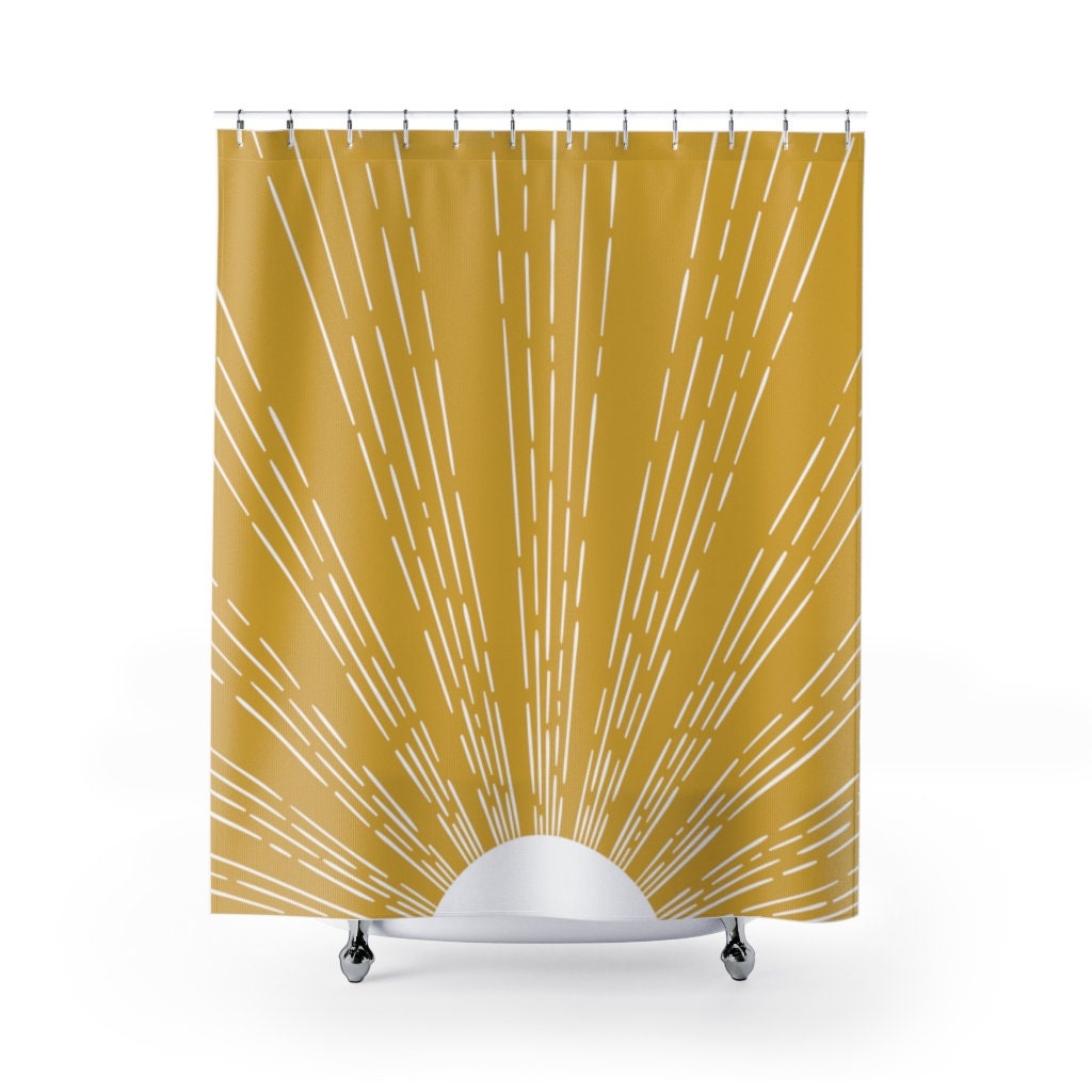 Yellow Sunset Boho Shower Curtain Mustard Sunburst Bohemian Etsy