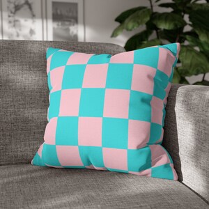 Checkered Throw Pillow, Pink Aqua Danish Pastel Room Decor Pillow Cover, Y2K Decor, Blush Pillow Case, Cute Indie Room Decor Aesthetic Retro
