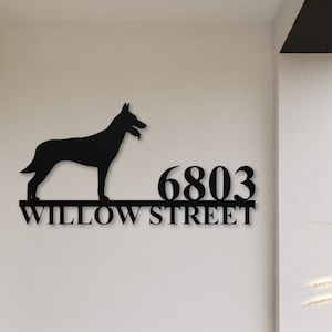 Belgian Malinois Address House Number Sign, Personalized Belgian Malinois Gifts, Custom Malinois Sign, Metal Wall Art, Front Porch Door Sign