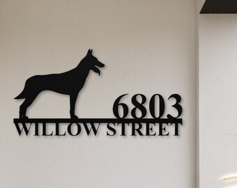 Belgian Malinois Address House Number Sign, Personalized Belgian Malinois Gifts, Custom Malinois Sign, Metal Wall Art, Front Porch Door Sign