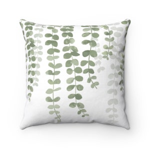 Farmhouse Botanical Throw Pillow Cover, Watercolor Eucalyptus Vines Decorative Pillow, Green Leaves Pillowcase, Modern Farmhouse Decor