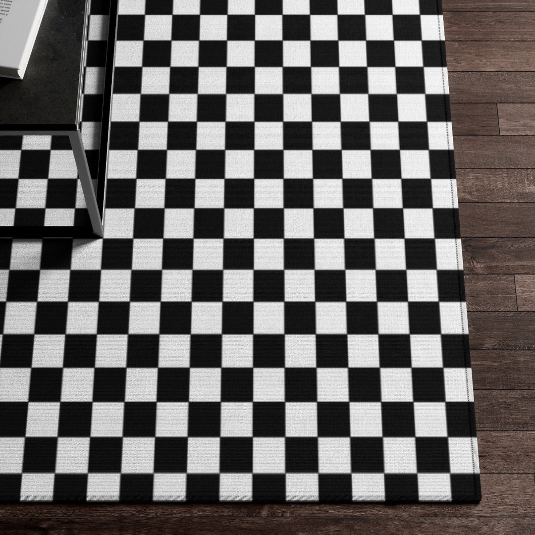 Checkered Rug, Black and White Checkerboard Rug, Modern Rug, Minimalist
