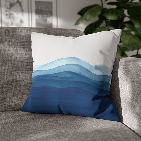 Ocean Wave Throw Pillow Cover, Abstract Art Lake House Decor, Watercolor Waves Navy Nautical Pillow, Beachy Room Decor, Sea Blue Pillow Case
