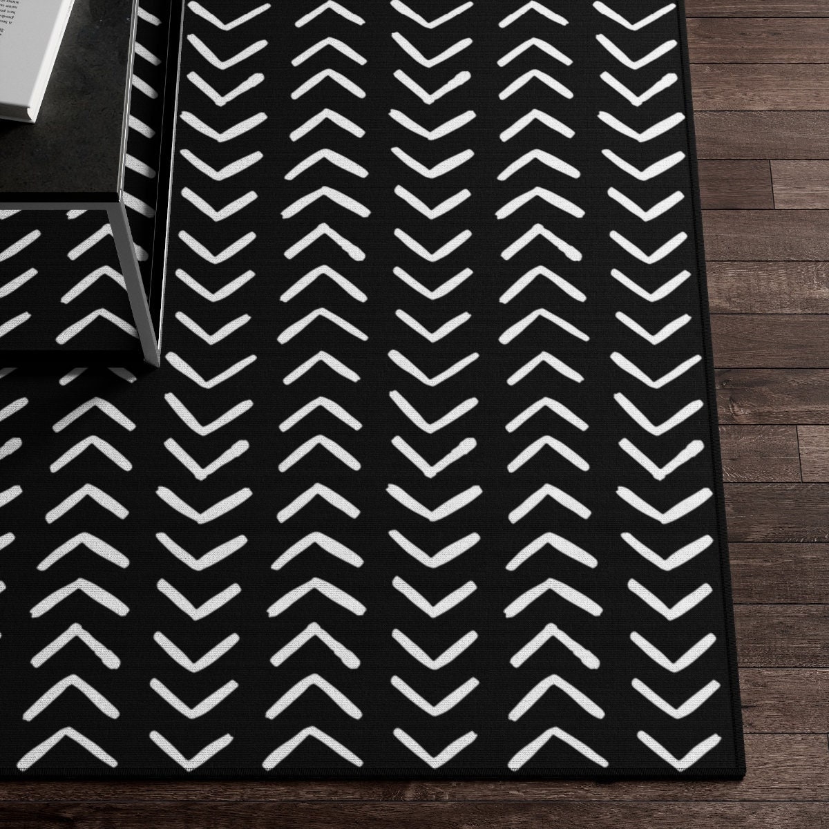 Boho Rug, Mudcloth Chevron Pattern Black White Area Rug, Modern Minimalist Funky Abstract Rug, African Mudcloth Kitchen Rug, Living Room Rug