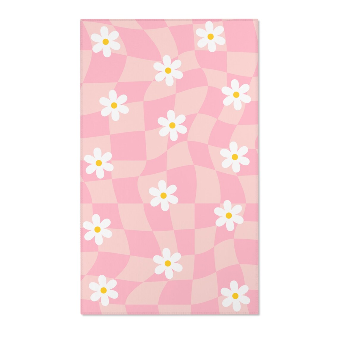 Pink Checkered Rug, Checkerboard Daisy Flower Rug, Preppy Room Decor ...