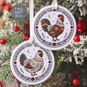 Adorno de gallina, adorno navideño de gallo de arte popular escandinavo, regalo floral para amantes de las gallinas, recuerdo nórdico de gallinero de jardín.