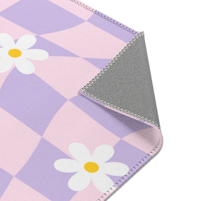 Checkered Rug, Preppy Room Decor, Purple Pink Wavy Checkerboard Rug, Daisy Flower Cute Rug, Danish Pastel Room Decor, Aesthetic Y2K Area Rug bild 7