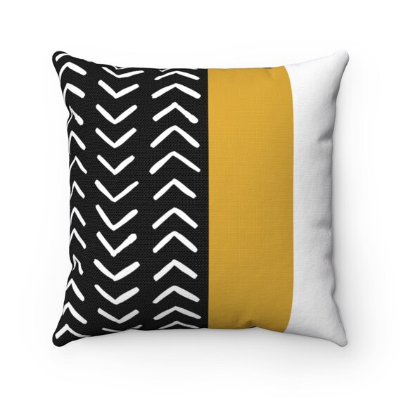 Boho Throw Pillow Color Block Pillow Cover Black White and Mustard Yellow Bohemian Chevron Pillow Modern Geometric Decorative Pillowcase Etsy Canada