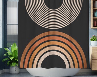 Terracotta Rainbow Mid Century Modern Shower Curtain, Boho Shower Curtain, Retro Abstract Bohemian Shower Curtain