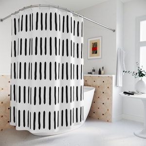 Boho Shower Curtain, Minimalist Mudcloth Pattern Black and White Modern Bohemian Shower Curtain, Cool Shower Curtain, Funky Bathroom Decor