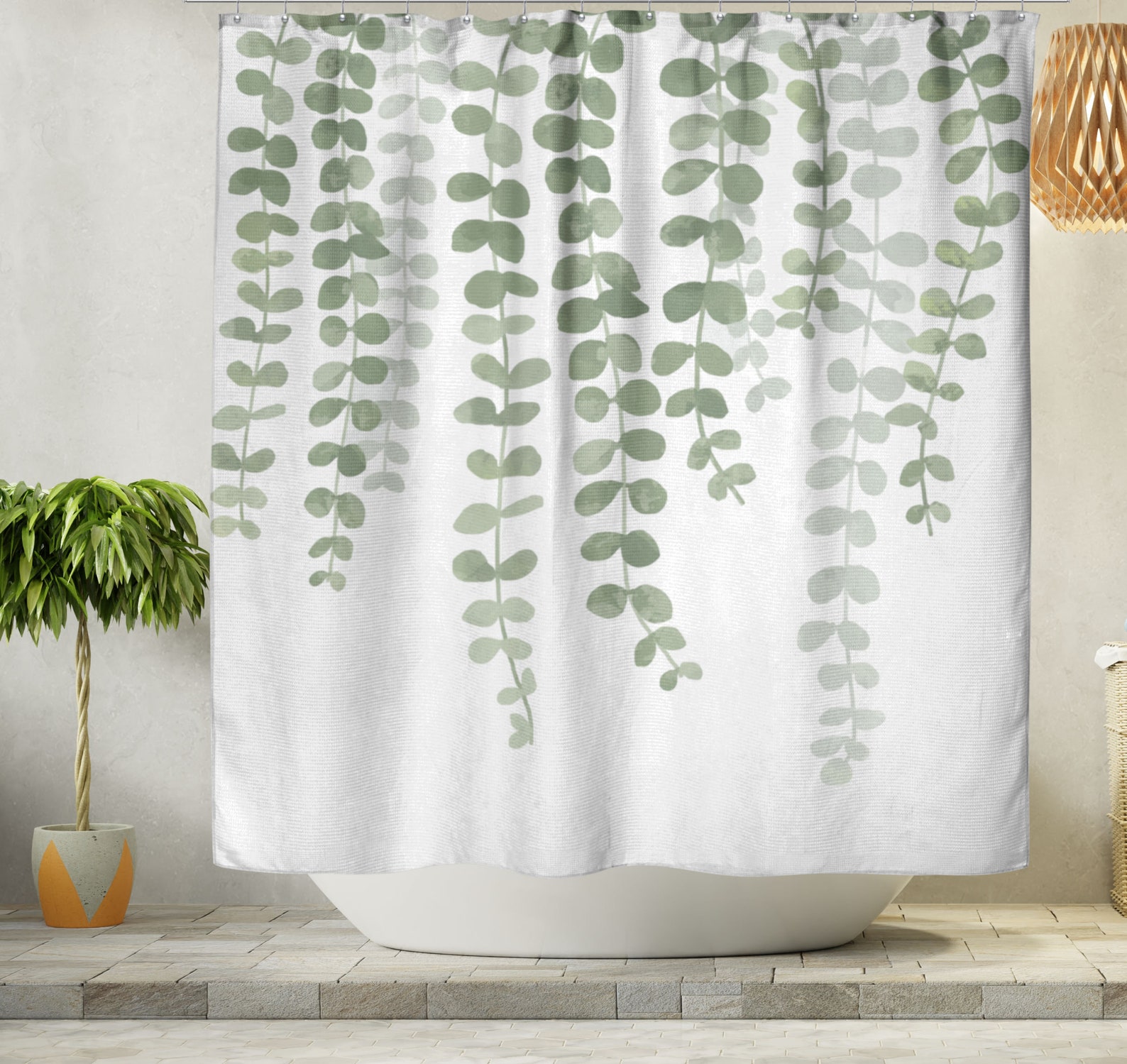 Botanical Shower Curtain Eucalyptus Minimalist Shower Etsy