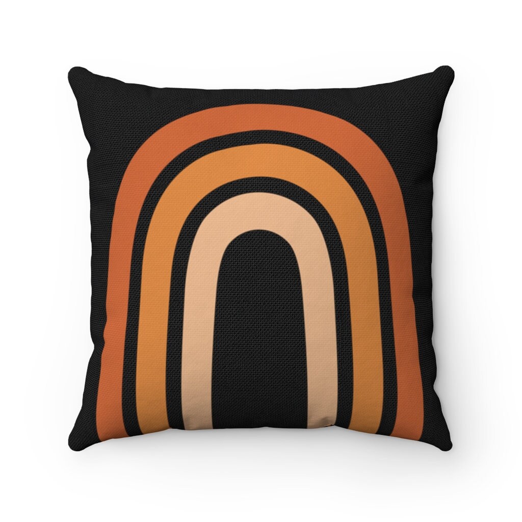 Boho Throw Pillow Burnt Orange Mid Century Modern Rainbow Etsy UK