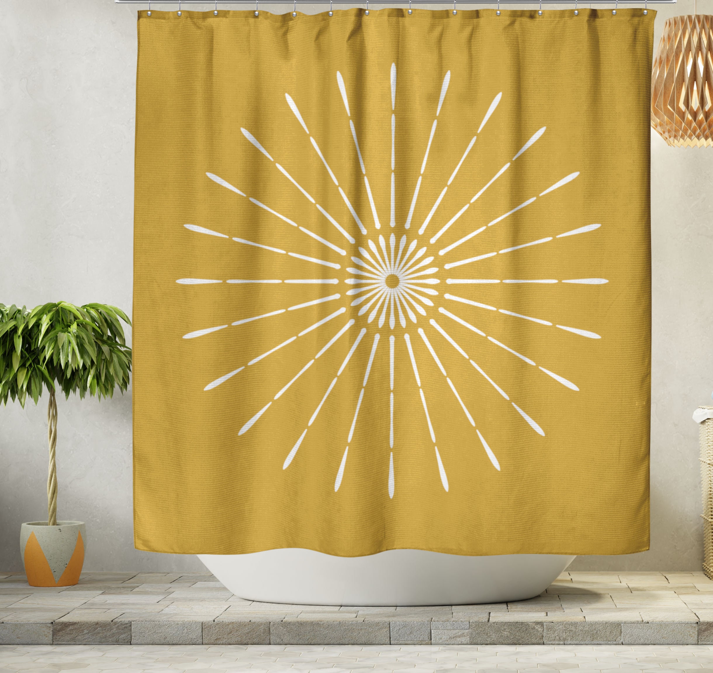 Boho Shower Curtain Mustard Yellow Retro Sunburst Bohemian Etsy