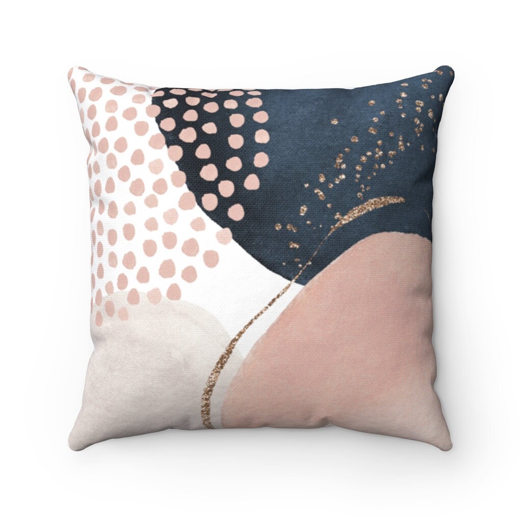 Abstract Art Pillow Cover Boho Throw Pillow Cover With Watercolor Shapes in Pink Navy Ivory and Gold Bohemian Chic Decorative Pillowcase Etsy