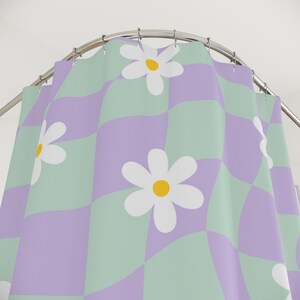 Rideau De Douche 105x160 Cm Motif Marguerite - Polyester Imperméable Avec Crochets