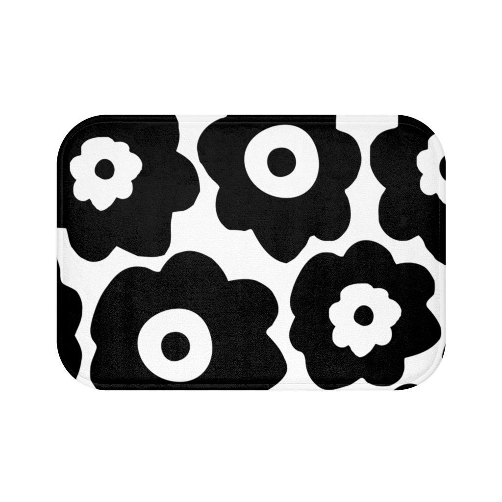 Boho Bath Mat Retro Poppies Bohemian Bath Mat Black and Etsy