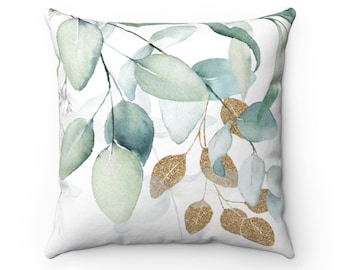 Golee Throw Pillow Cover Green Leaf Floral in Vintage Style Leaves and Herbs Botanical Boxwood Seeded Eucalyptus Fern Maidenhair Decorative Pillow Case Home Decor Square 20x20 Inches Pillowcase 