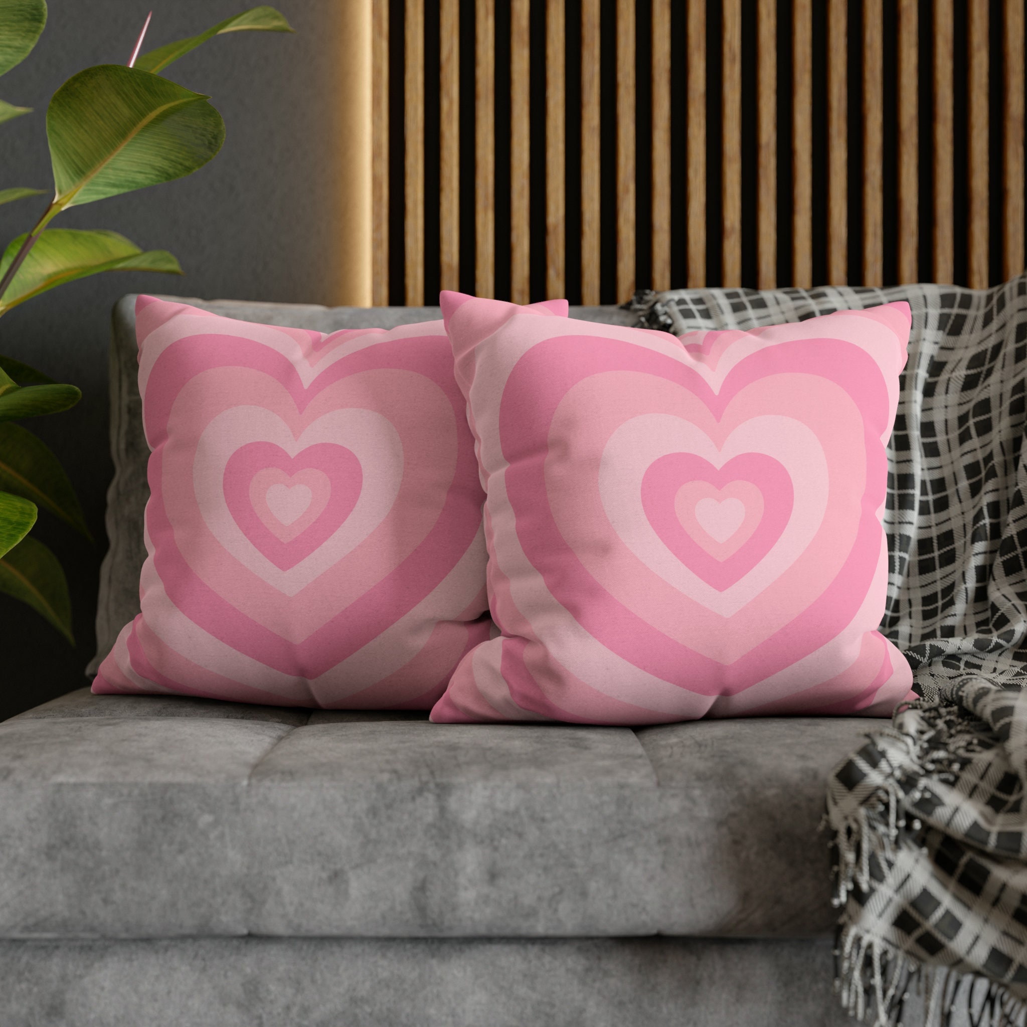 Pink Hearts Indie Aesthetic Throw Pillow, Preppy Pillows, Danish