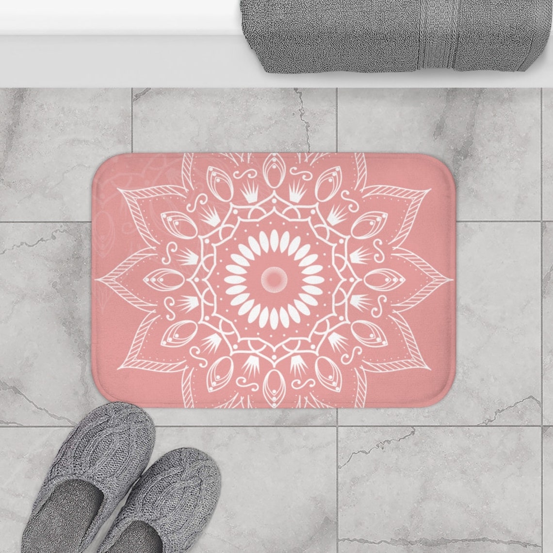 Boho Bath Mat Mandala Flower Bohemian Bath Mat Boho Chic Etsy UK
