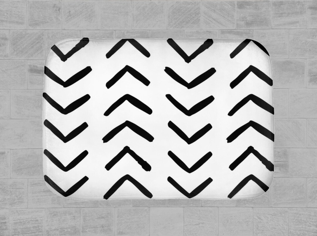 Boho Bath Mat Mudcloth Style Pattern Large Chevrons Black Etsy