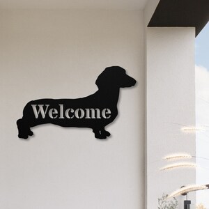 Dachshund Welcome Sign for Front Porch, Dachshund Gift, Weiner Dog Gifts, Dachshund Decor Metal Wall Art for House, Wiener Dog Silhouette