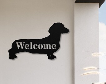 Dachshund Welcome Sign for Front Porch, Dachshund Gift, Weiner Dog Gifts, Dachshund Decor Metal Wall Art for House, Wiener Dog Silhouette
