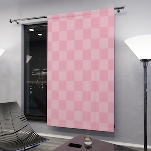 Checkered Curtains, Pink 90s Retro Blackout Curtains Bedroom, Preppy Checkerboard Y2K Room Decor, Aesthetic Blush Pink Sheer Boho Curtains