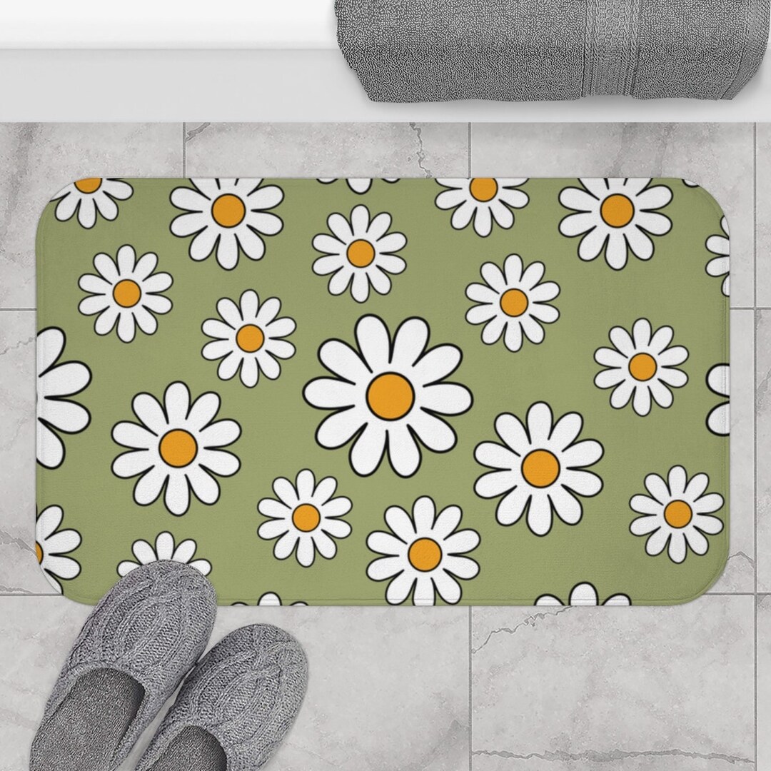 Retro Bath Mat, Daisy Flower Rug, Floral 70s Rug, Boho Bath Mat, Flower ...