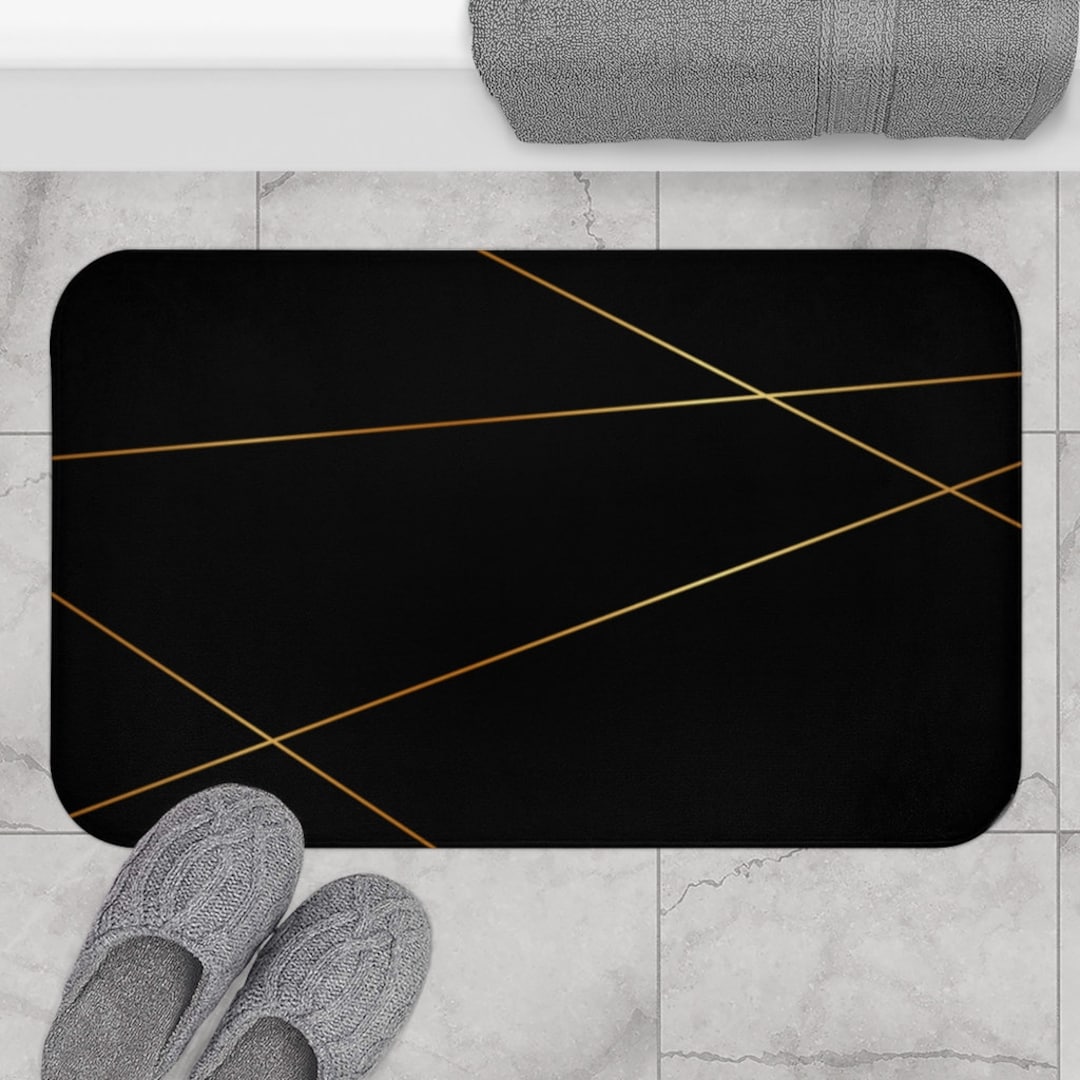 Minimalist Geometric Bath Mat, Black and Gold Brown Modern Bath Rug ...