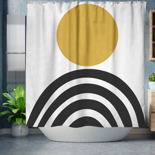 Boho Shower Curtain Mid Century Modern Abstract Sunrise and Etsy