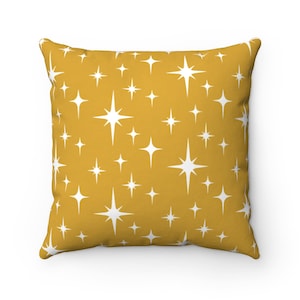 Retro Throw Pillow Cover, Mustard Yellow Atomic Starburst Mid Century Modern Boho Decorative Pillow, 1950s 1960s Vintage Style Home Decor