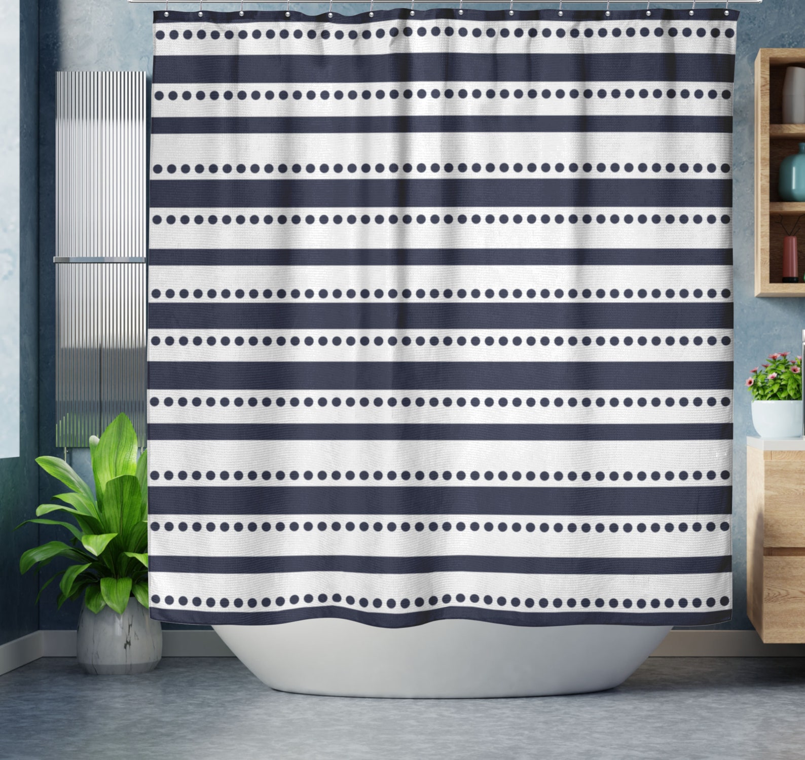 Farmhouse Shower Curtain Slate Blue and White Striped Modern Etsy