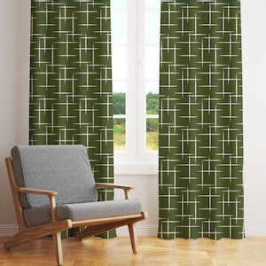 Mid Century Modern Curtains, Retro Boho Blackout Curtains, Olive Green Atomic Starburst Sheer Curtains, Mcm 50s 60s 70s Funky Home Decor