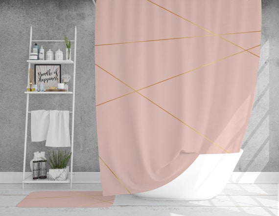 Minimalist Geometric Shower Curtain, Pink Geometric Shower Curtain