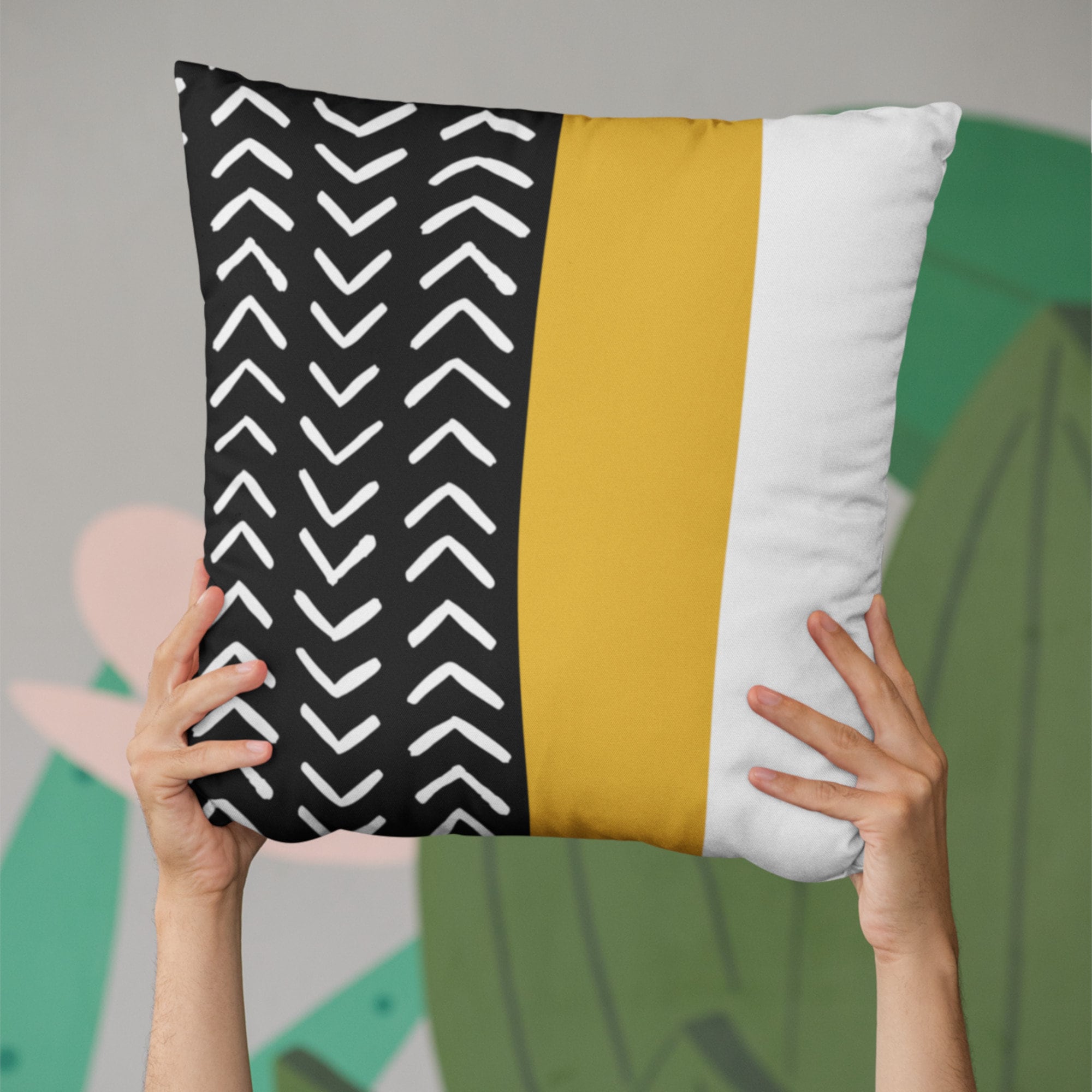 Boho Throw Pillow Color Block Pillow Cover Black White and Mustard Yellow Bohemian Chevron Pillow Modern Geometric Decorative Pillowcase Etsy Canada