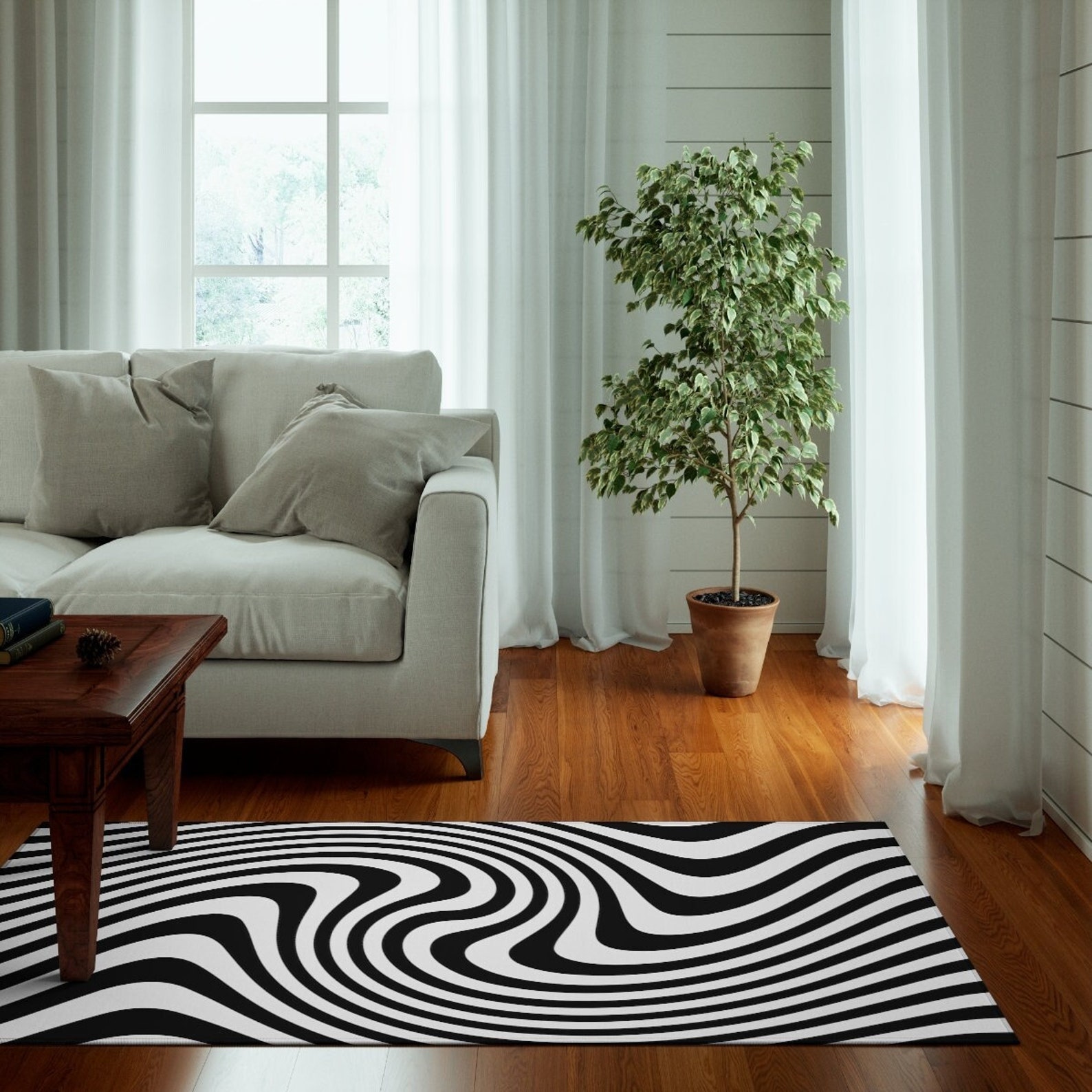 Trippy Rug, Funky Rug, Black and White Optical Illusion Rug, Groovy Rug ...