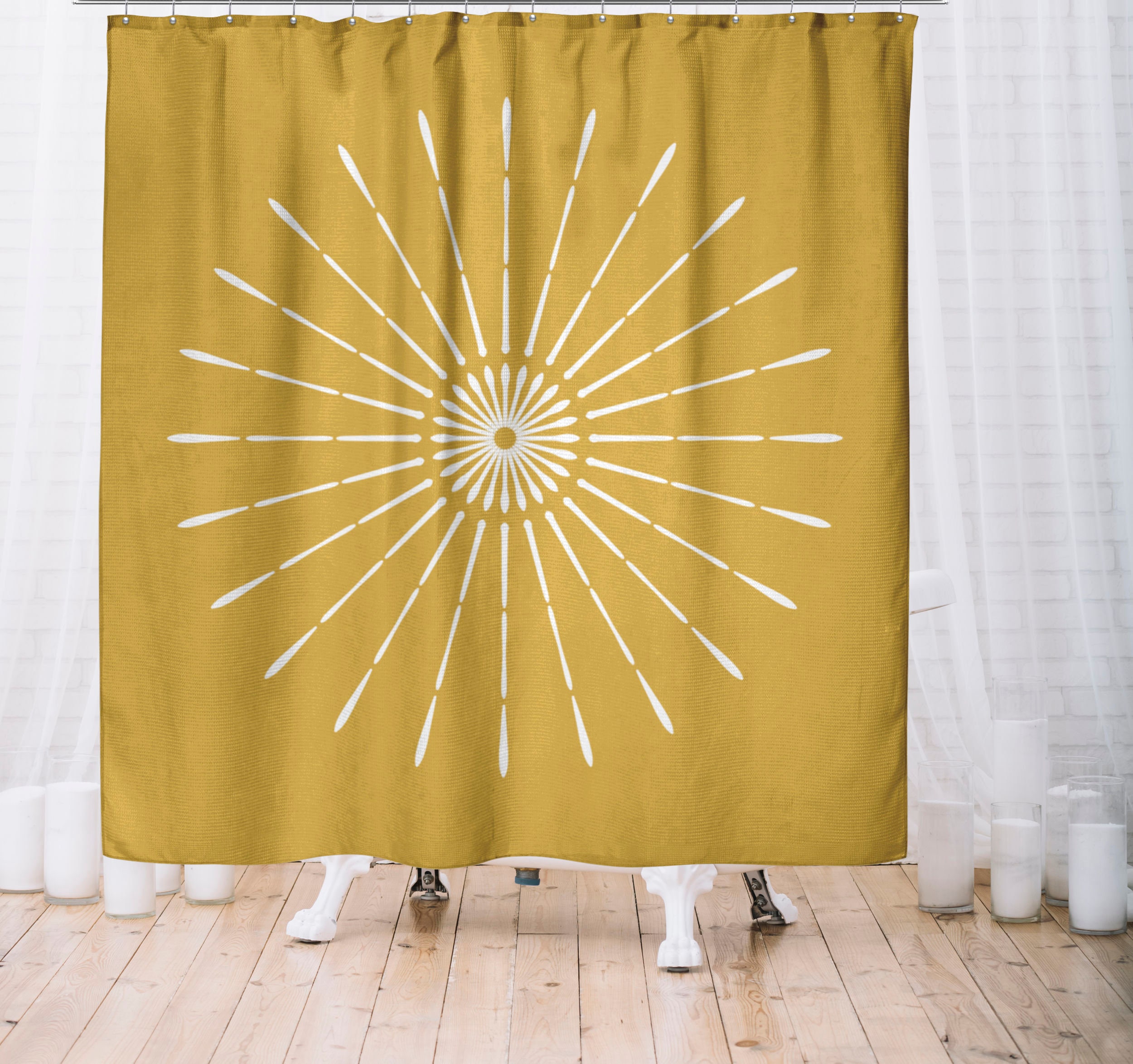 Boho Shower Curtain Mustard Yellow Retro Sunburst Bohemian Etsy
