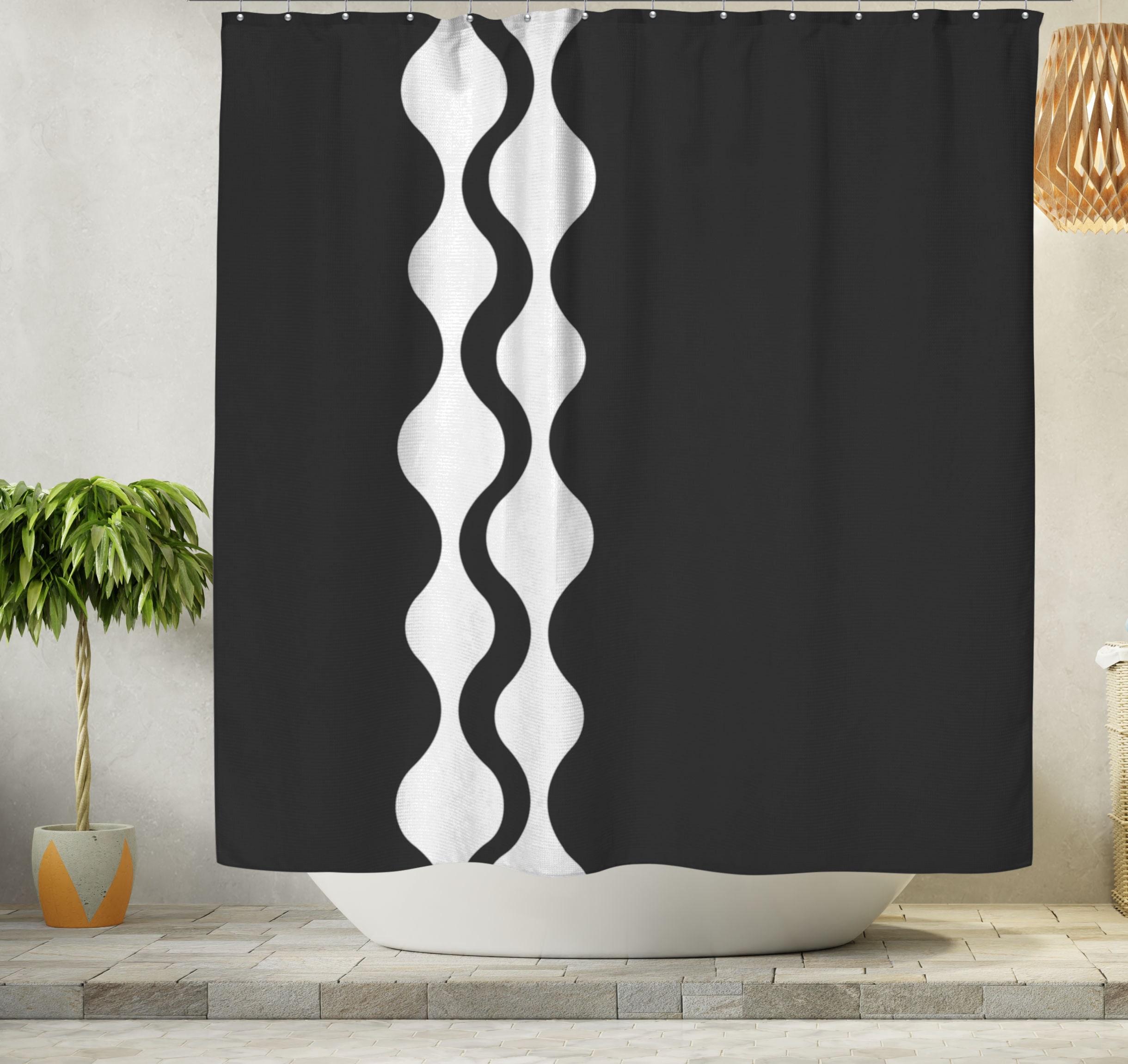 Minimalist Shower Curtain, Black and White Shower Curtain, Modern
