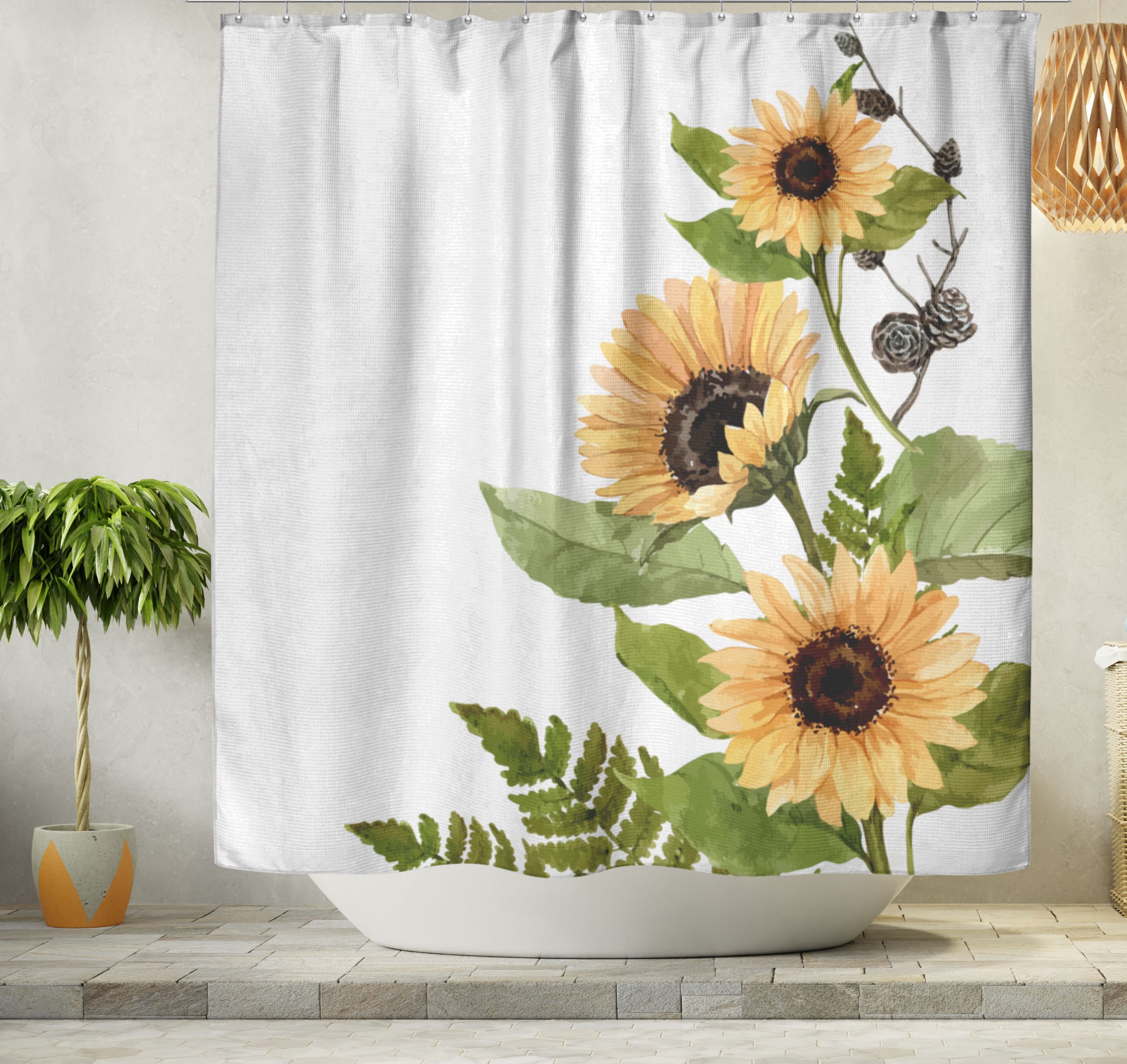 Farmhouse Bee Gnomes Watercolor Sunflower Shower Curtain Set