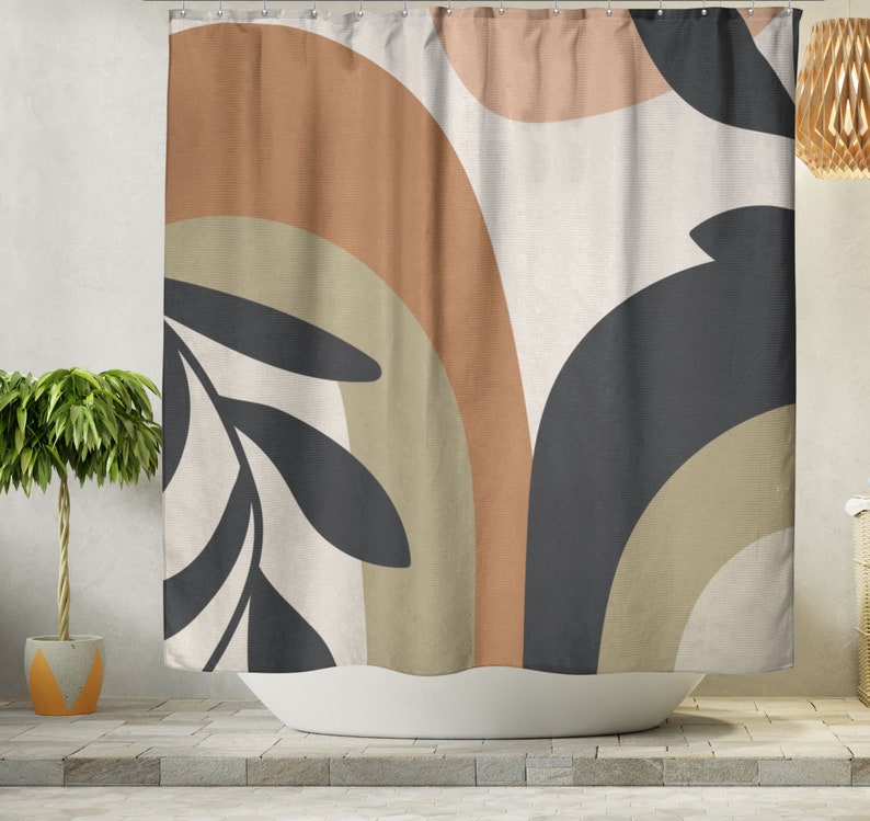 Boho Shower Curtain Abstract Organic Shapes Minimalist Etsy