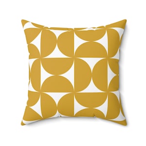 Boho Throw Pillow, Mid Century Modern Retro Throw Pillow Cover, Mustard Yellow Minimalist Abstract Shapes Bauhaus Pillow, Bohemian Decor