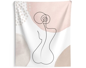 Aesthetic Tapestry Female Body Line Art Lightweight Boho Wall Hanging Abstract Shapes Watercolor Art Pink Beige Bohemian Chic Dorm Decor Etsy