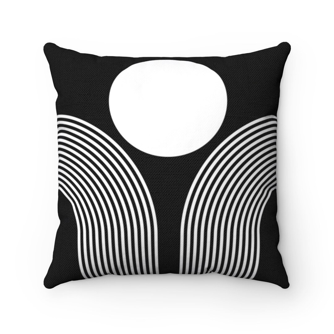 Boho Throw Pillow, Black and White Mid Century Modern Sun Rainbows Throw Pillow Cover
