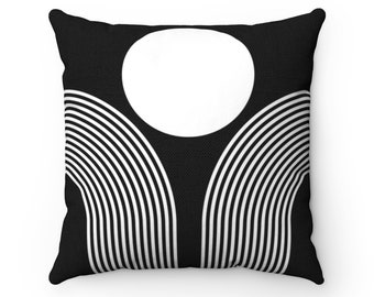 Boho Throw Pillow, Black and White Mid Century Modern Sun Rainbows Throw Pillow Cover, Minimalist Retro Decorative Pillow, Bohemian Decor