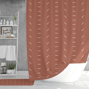 Cortina de ducha Boho con estampado de manto, Cortina de ducha Boho minimalista minimalista de terracota, Cortina de ducha Boho Chic moderna