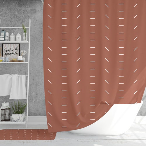 Burnt Orange Sunset Boho Shower Curtain Sunburst Minimalist Etsy