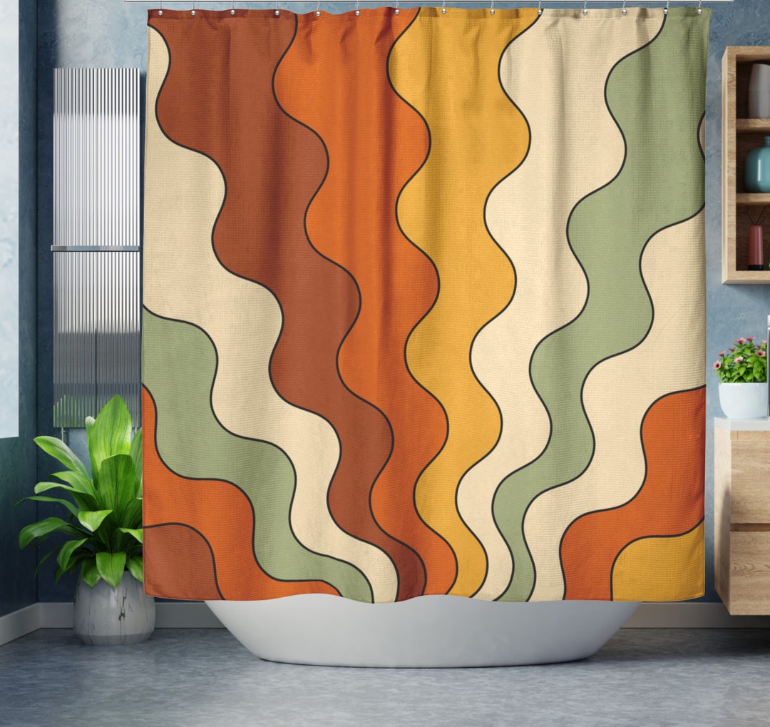Retro Shower Curtain, Funky Shower Curtain, Groovy 60s 70s Hippie Decor