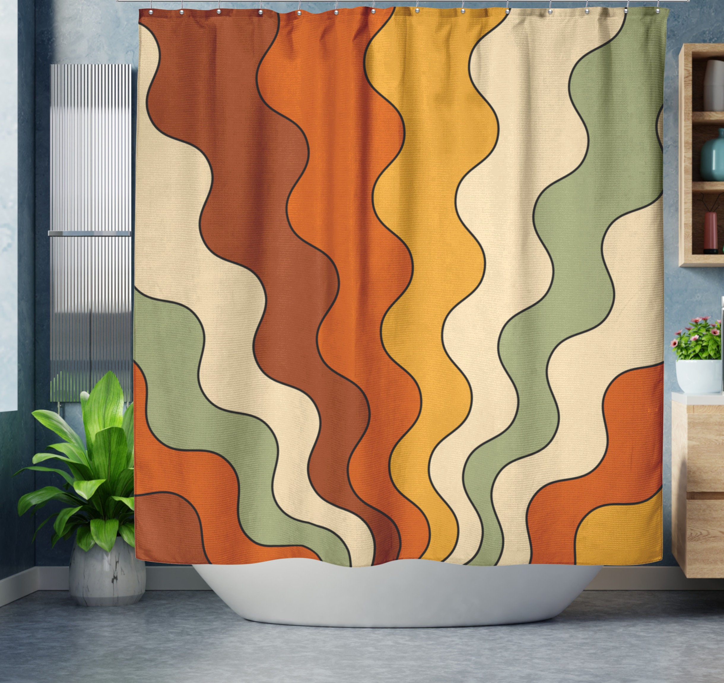 Retro Shower Curtain Funky Shower Curtain Groovy 60s 70s Etsy
